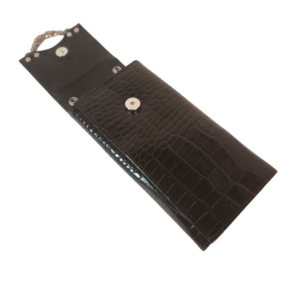 Brighton Vintage Black Leather Reptile Embossed Clutch Wallet Silver Hardware - Picture 10 of 14